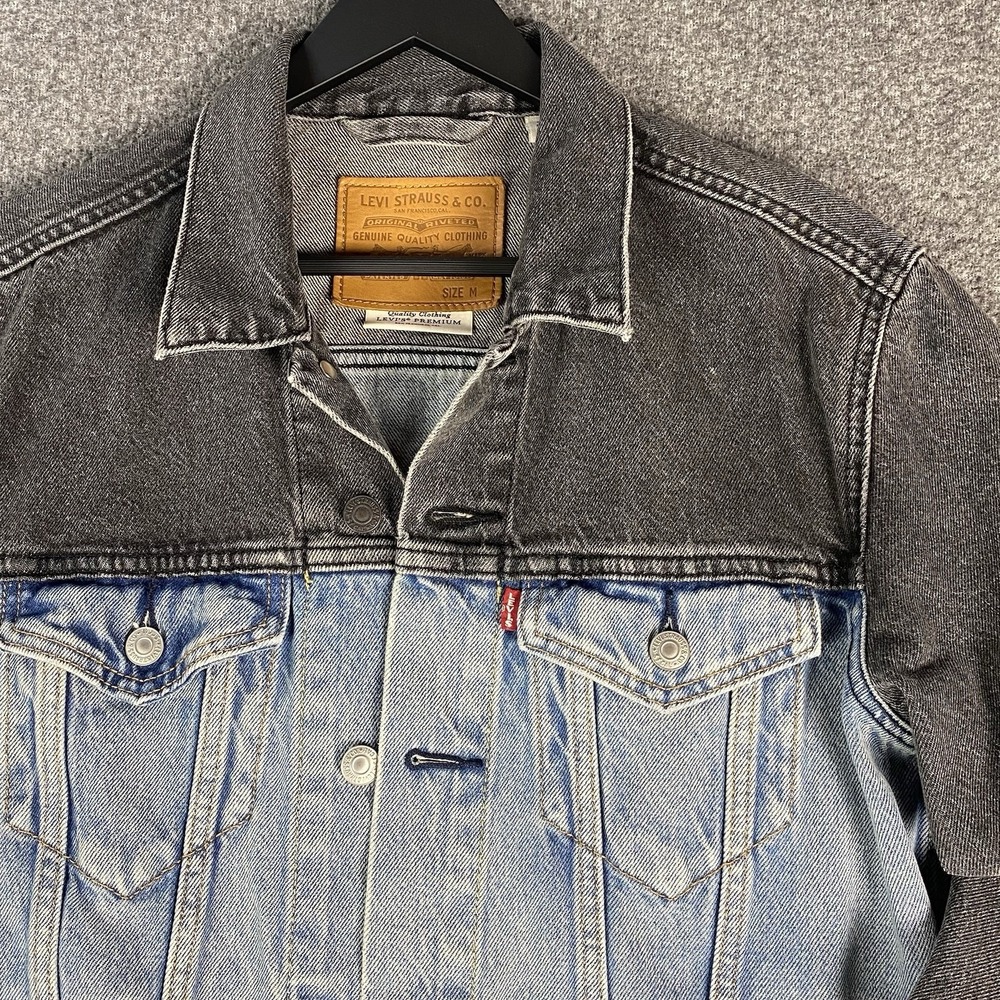 Levi's Premium Type III Trucker Jacket Mens M Color Block Black Charcoal Denim - Picture 14 of 16
